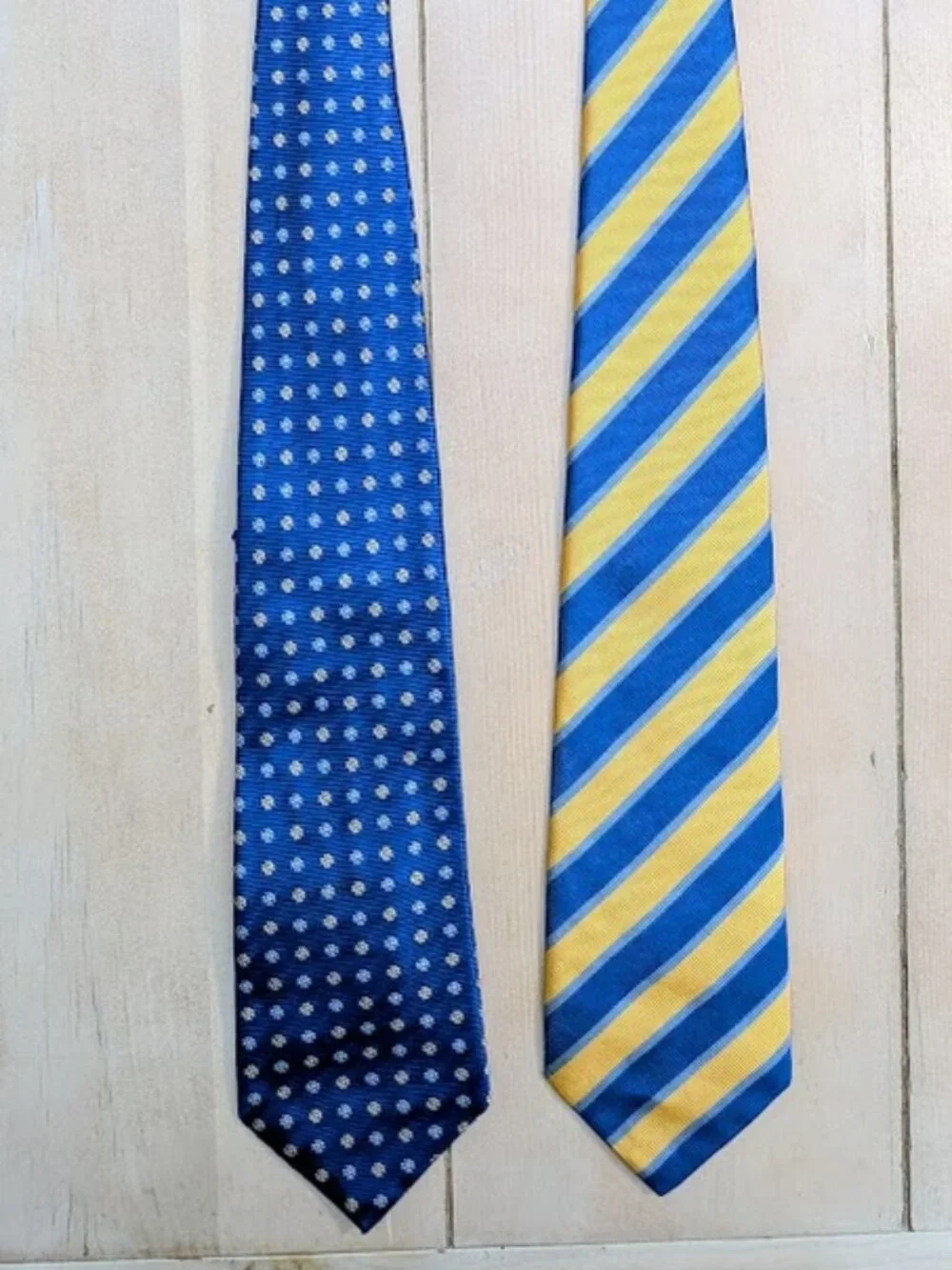 Lot of 2 Thomas Pink Silk Neckties Blue Yellow Stripe Floral Made in Paris
